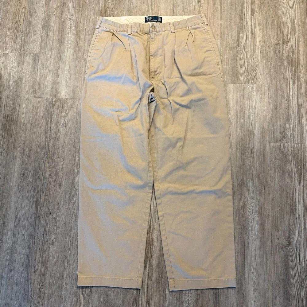 Polo Ralph Lauren Mens 35/30 Vintage Pleated Chino Khaki Pants